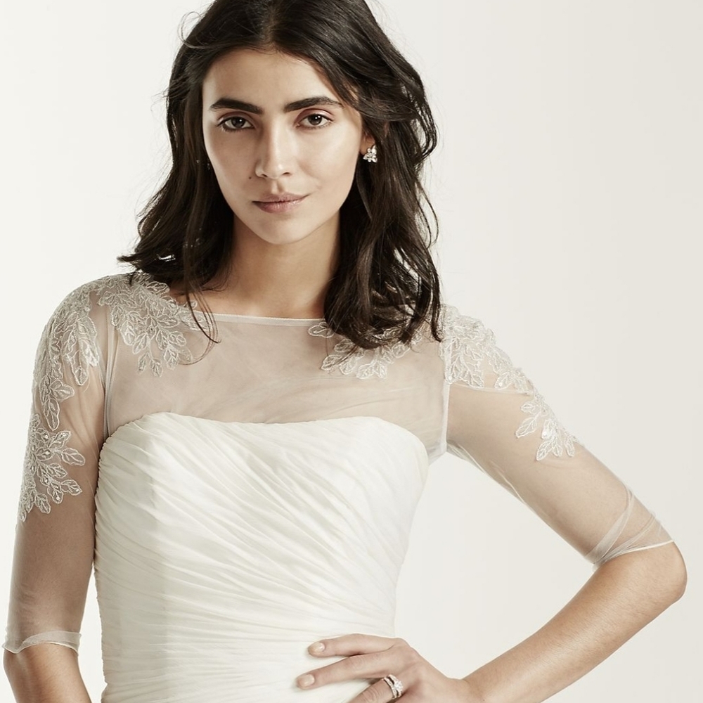 3/4 sleeve tulle topper with lace appliques